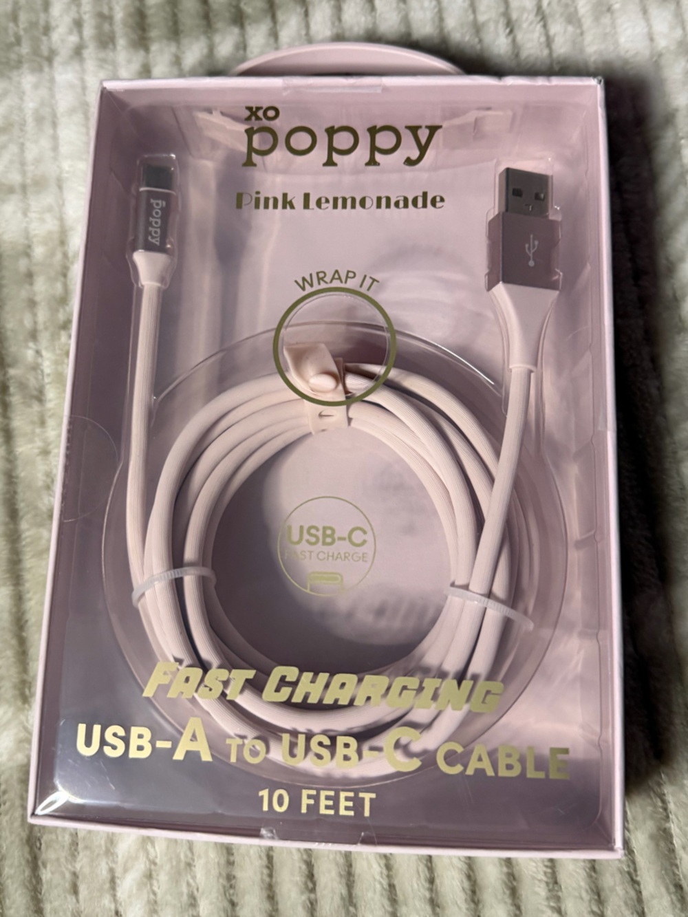 Poppy Pink Lemonade USB-A to USB-C Fast Charge Cable - 10ft